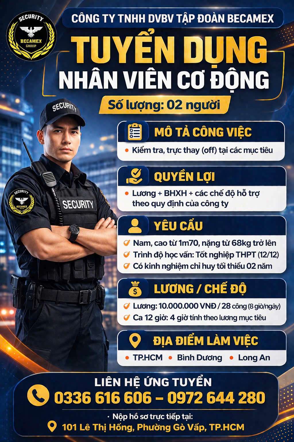 TUYỂN NHÂN VIÊN CƠ ĐỘNG